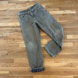 Vintage 90s LL Bean Flannel Lined Sand Tan Faded Denim Pants - Men's 31x30